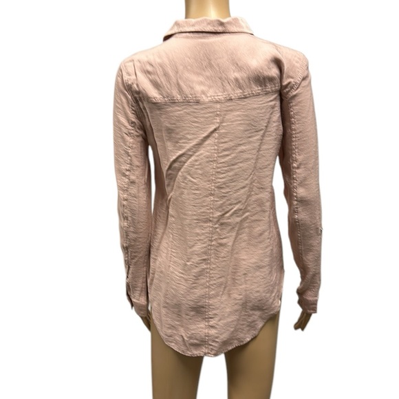 Calvin Klein Jeans Dusty Rose Button Down‎ Roll Tab Long Sleeve Blouse Womens S - Picture 3 of 11